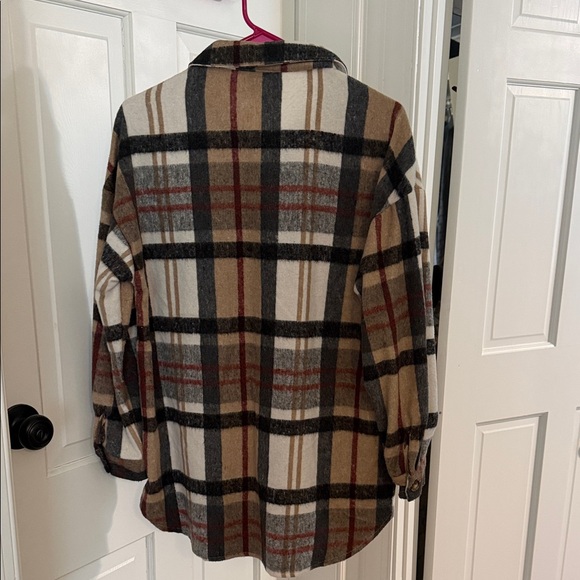 SHEIN Plaid Button-Up Shirt - Black, White, Brown - Picture 2 of 2